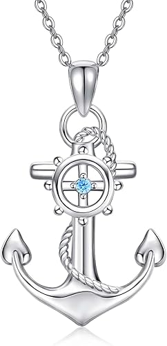 Cuoka Collar con colgante de ancla de plata de ley, joyería náutica marinera para mujer