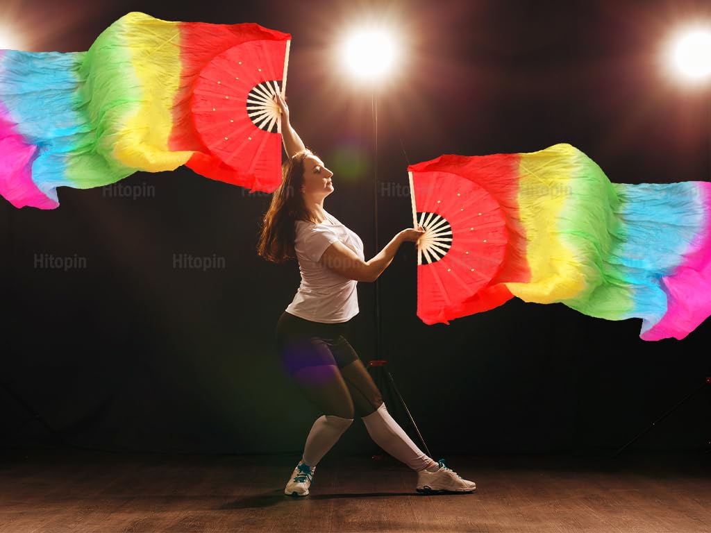 Hitopin Bauchtanz Seidenfans 180cm - 1 Paar Mit Bambus