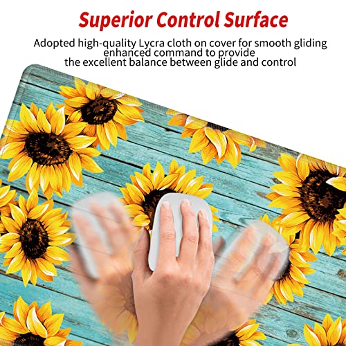 Image of Gaming Mouse Pad Large Mousepad Sunflower Desk Mat XXL Big Desk Pad Rubber Base Computer Pad with Stitched Edges Mouse Mat for Work Game Home Office