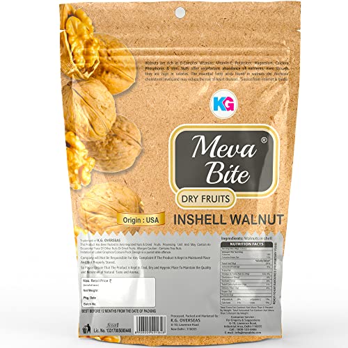 Image of MEVABITE Organic Walnuts In-Shell | 100% Pure Organic and Gluten Free Walnuts | Rich in Omega3 Fatty Acid, Proteins, Nutrients, Fiber & Vitamins (California Walnuts, 500 Grams)