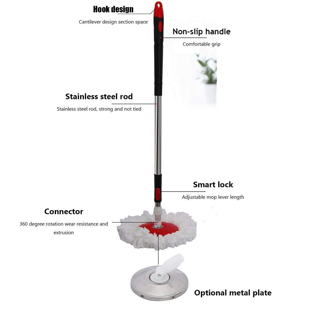 HYZXK Mop Girante della Benna A Mano Set Microfibra Mop Mop Rotante di Ricambio per Il Piano di Pulizia,Nero
