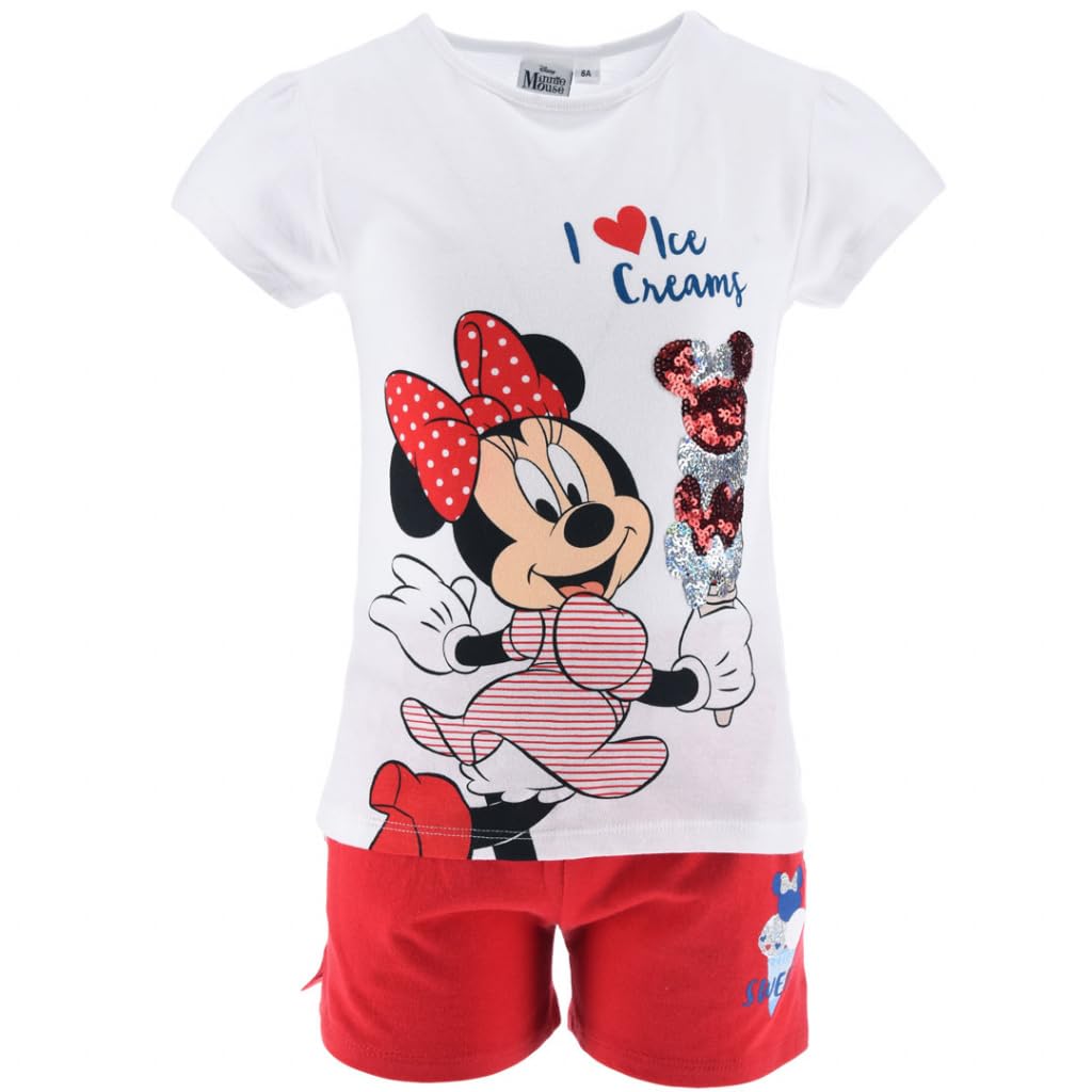 Disney Minnie Mouse Camiseta y Pantalón Corto para Niña, Pijama Algodón Suave, Conjunto 2 Piezas Verano Ratoncita Minnie Mouse, Tallas 3 a 8 Años
