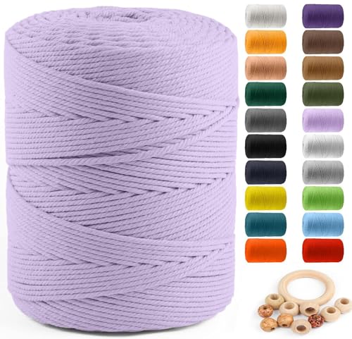 Image of ZUEXT Macrame Cord, Light Violet, 4mm x 547yds Cotton String Macrame Yarn | Natural Handmade, 4 Strands Twisted Cotton Rope, for Craft Wall Hanging Weaving Tapestry Dream Catchers Hanger DIY Gift, 500m