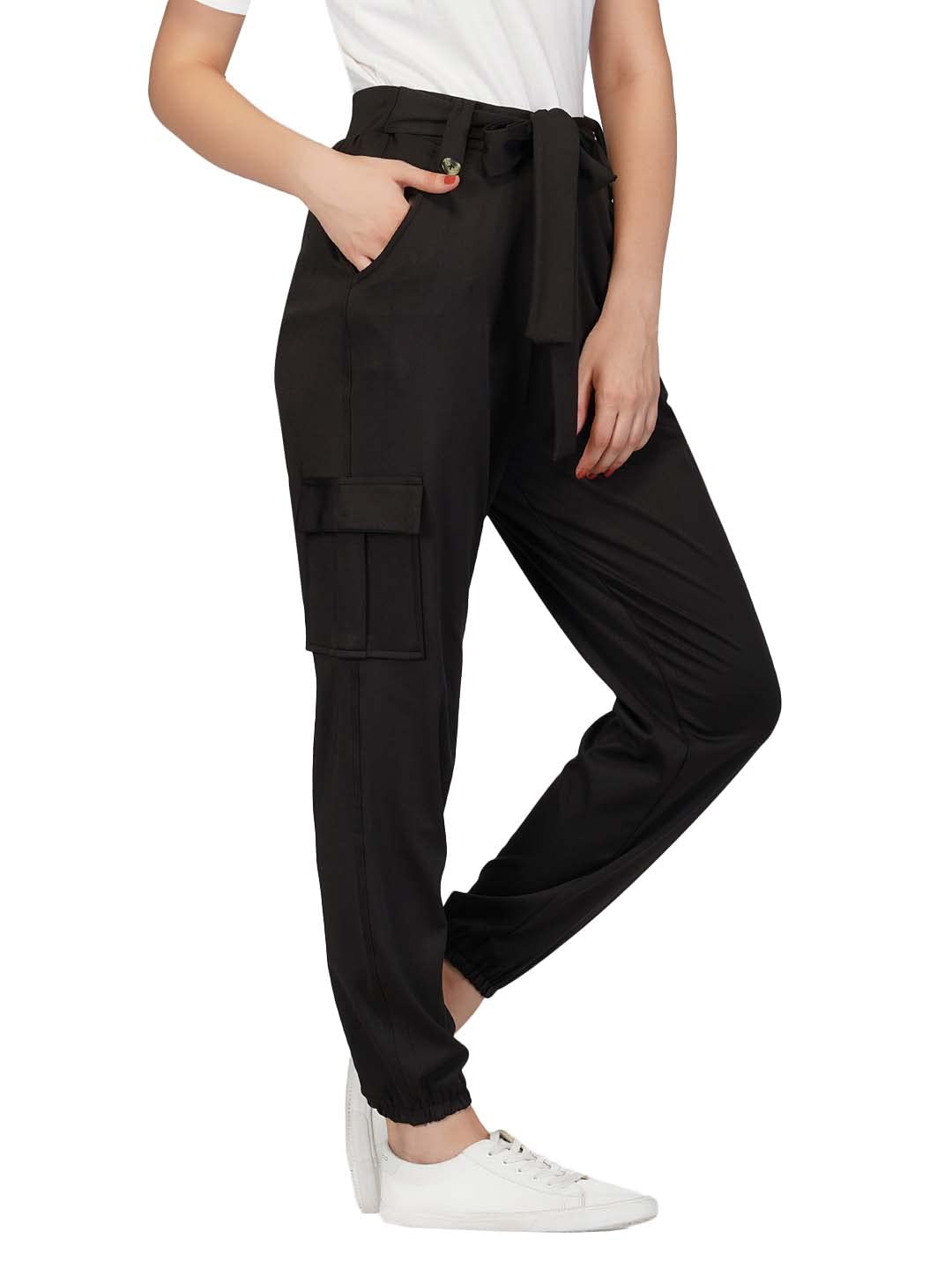 Imperative Women Slim Fit Cargo Jogger Trackpants with 4 Pockets for Workout, Gym, Sportswear and Casual Wear (Black, M)-image-3