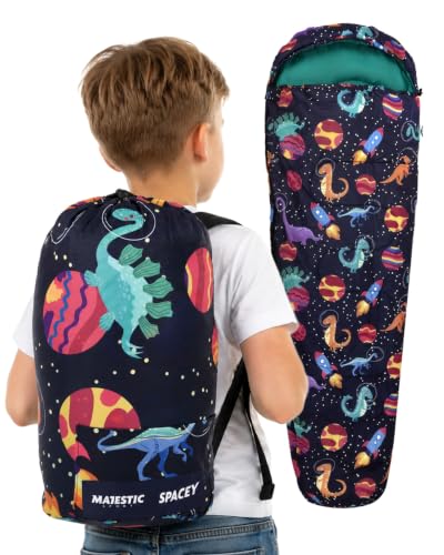 Spacey – Kinder-Schlafsack 170x60 cm, mummiesförmig mit Doppelreißverschluss, Kordelzug & Rucksackbezug – optimal isoliert für Camping & Schultrips