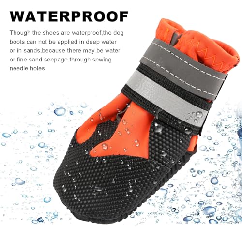 QKURT 4 Pieces Dog Boots Paw Protector, Waterproof Dog Shoes with Reflective Straps, Adjustable Washable Non-Slip - Image 4