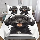 Dog Funda Nórdica Juego De Cama Juego De 3 Piezas Black Funda Nórdica Funda De Edredón Funda De Edredón De Poliéster De Microfibra con Funda De Almohada Double（200x200cm）