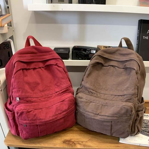Image of Coffee Brown Canvas Backpack for Women & Men Retro Aesthetic Rucksack Basic Backpack for High School /College Students Travel Laptop Bag