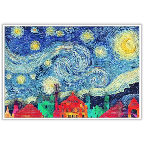 ZTCYBWH Vintage Pittsburgh Skyline Canvas Prints Poster Colorful Starry Night Castle Oil Wall Art Modern Home Room Decor Aesthetics 12X18 in Unframed