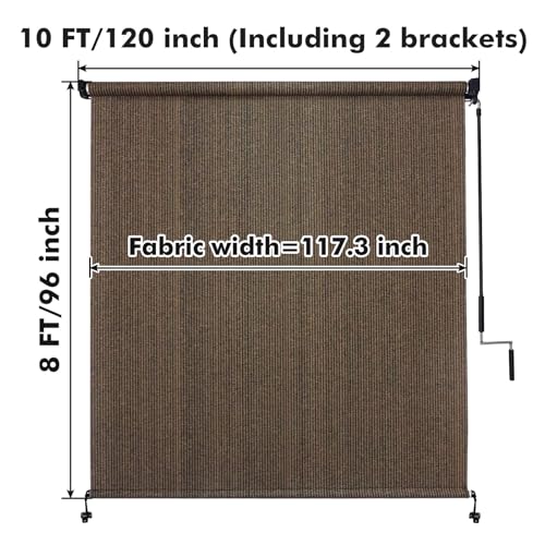 Image of Artpuch Patio Shades Roll Up Outdoor Roller Shade (10'Wx8'H), Cordless Exterior Roller Blinds Cloth for Porch Pergola Gazebo, Mocha
