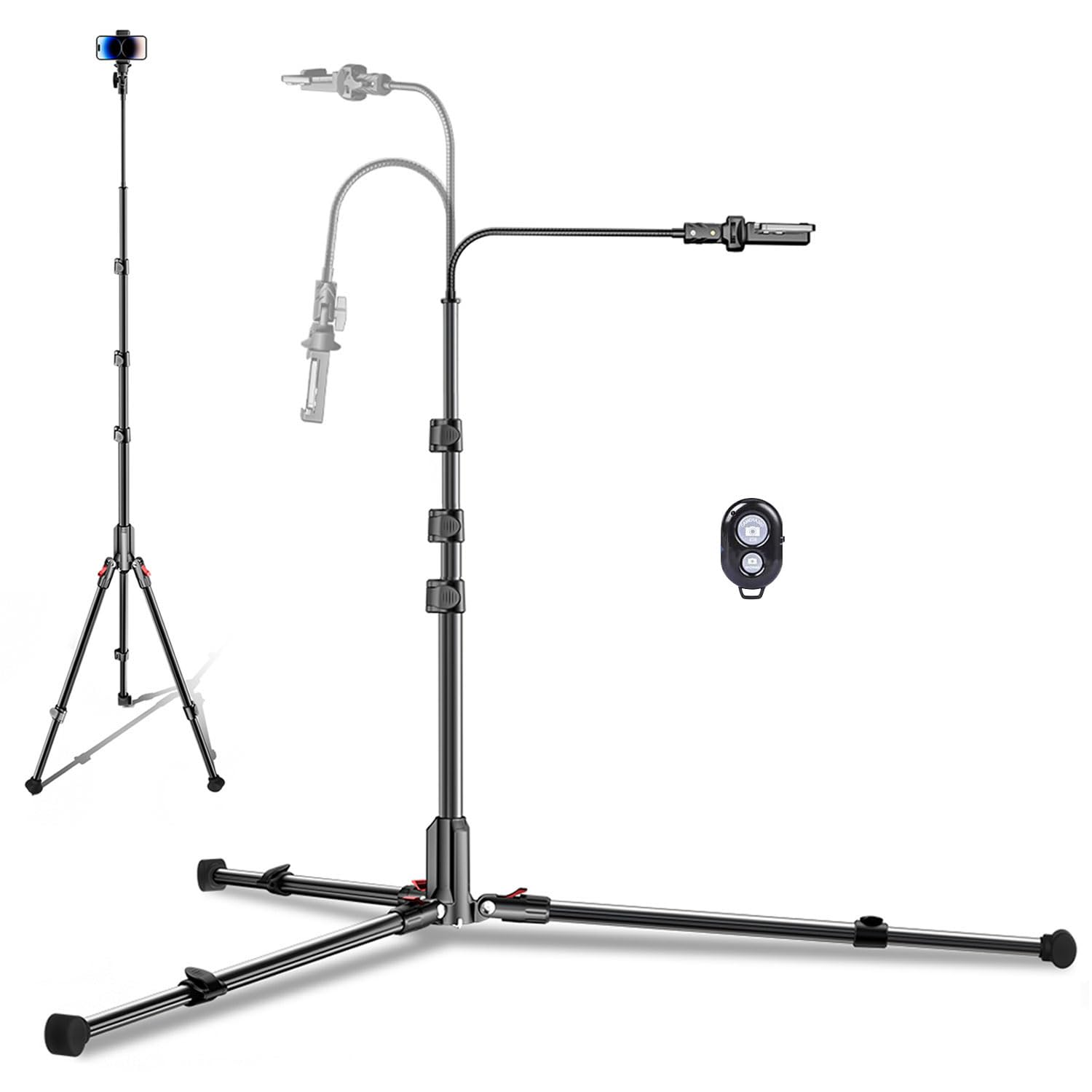 CAMBOFOTO 84 Phone Tripod Tall Tripod Stand for Selfies with Flexible Gooseneck Remote Compatible with iPhone Android Travel