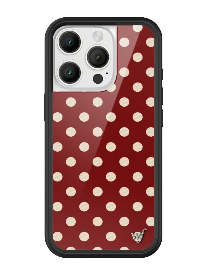 Wildflower Cases - Compatible with iPhone 16 Pro | Protective Black Bumper, 6.5ft Drop Test Certified, Women Owned Small Business | Classic Dots Spotted Trendy Cute | Polka Dot - Burgundy & Cream