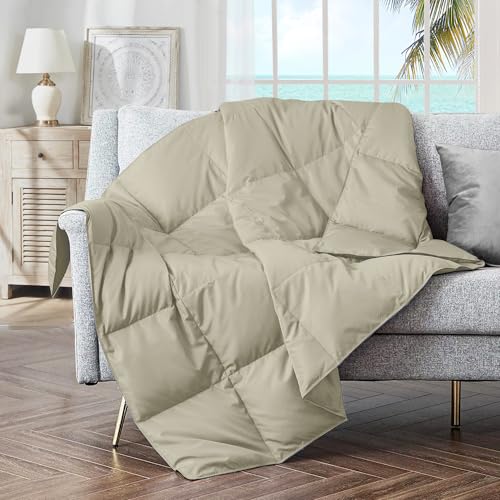 puredown Soft Feather Down Throw Blanket Lightweight Packable Couch Throw for Indoor and Outdoor Use Throw 50X70 Beige