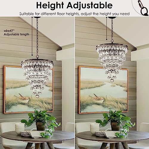 Papaya Farmhouse Raindrop Crystal Chandelier 4-Light Vintage Ceiling Light Fixture Gold On Bronze Hanging Pendant Lighting #TOP6