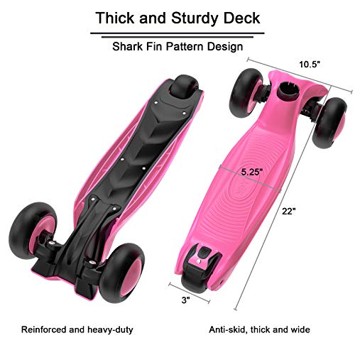 Image of Allek Kick Scooter B03, Lean 'N Glide 3-Wheeled Push Scooter with Extra Wide PU Light-Up Wheels, Any Height Adjustable Handlebar and Strong Thick Deck for Children from 3-12yrs (Rose Pink)