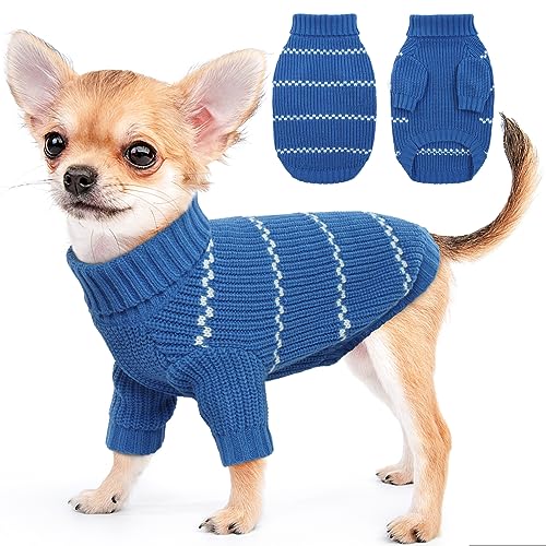 IDOMIK-Dog-Sweater-Thick-Knitted-Small-Dog-Pullover-Sweater-Classic-Striped-Turtleneck-Dog-Sweaters-for-Small-Medium-Dogs-Cats-Dog-Warm-Winter-Clothes-Coat-for-Cold-SeasonBlueXS