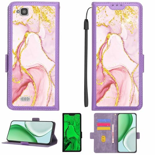 Aroepurt Case Compatible for geanee WPJ40-10 Phone Case Flip Cover [with Tempered Glass Screen Protector][RFID Blocking][Gold Glitter+Luminous] LPT-FDL