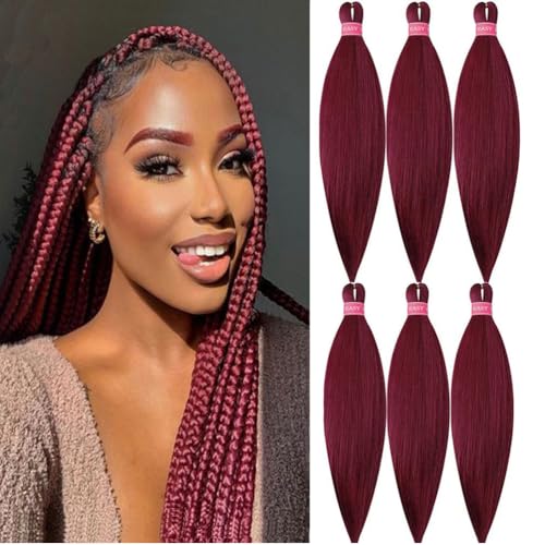 Mychanson Burgundy Braiding Hair Extensions for Braids 6 Packs Yaki Texture Wine Red Pre Stretched Braiding Hair Professional Synthetic Braid Hair for Braiding(900# 26 Inch)