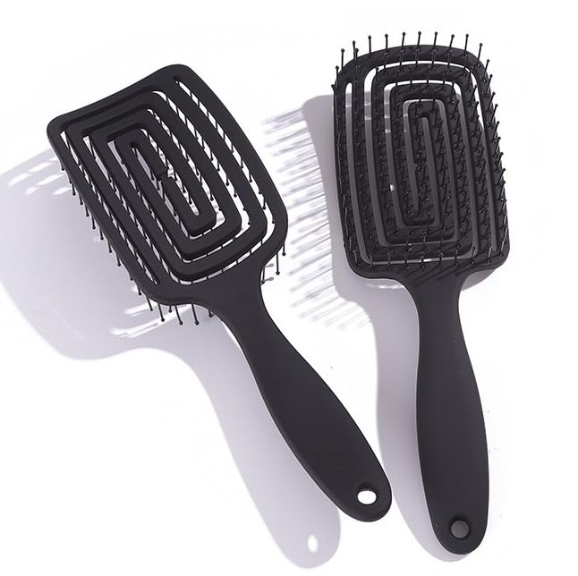Soft IntelliFlex Bristles Speed Dry Brush Flexible Vented Hair Detangler Brush for Women, Men, Kids - Professional Hair Volumizer Brushes (Black-Zigzag)-image-11