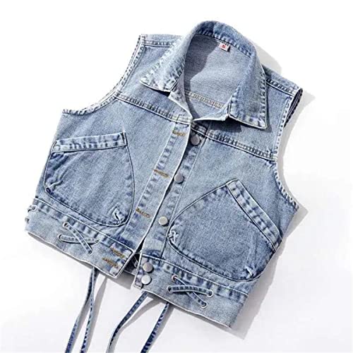 Gilet en jean à lacets bleu XL pour femme coupe ample style rétro décontracté