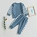 BeQeuewll Fall Winter Toddler Baby Boy Clothes 2Pcs Color Block Crewneck Sweatshirt and Pants Sweatsuit Little Boy Clothing (Checkboard Blue, 0-6 Months)