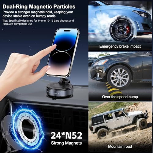 Image of Highdas Upgraded 360 Nano Gel Vacuum Magnetic Phone Holder, Car Mobile Holder for Magsafe[108+LBS Strongest Suction & 3000gf Strongest Magnetic], Suction Cup Phone Mount for Car /for iPhone & Android