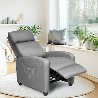 COSTWAY Recliner Armchair with Reclining Function and Adjustable Leg Rest, Upholstered Padded Single Sofa Seat, Home Office Living Room Lounge Chairs for Reading Resting Sleeping (Grey)