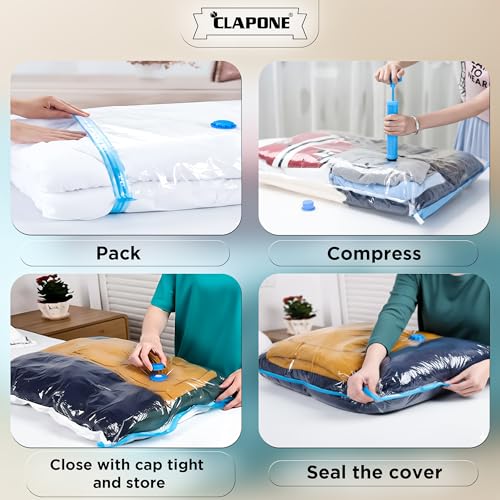 Image of CLAPONE 4 Pcs Vacuum bags for clothes with pump for Clothes /Space /Vacuum Sealer Bags /Comforters /Blankets /Bedding Smart Saver Vacuum bags /Vacuum Storage Bags