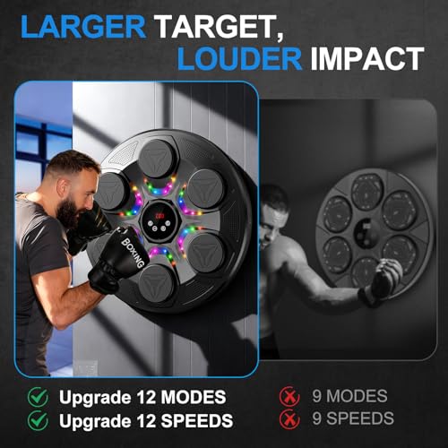 Image of Music Boxing Machine for Kids Adults, Smart Interactive Music Punching Machine with Gloves 11 Modes 9 Speeds Wall Mounted Electronic Boxing Punching Pad for Reaction Training Home Fitness Room Game