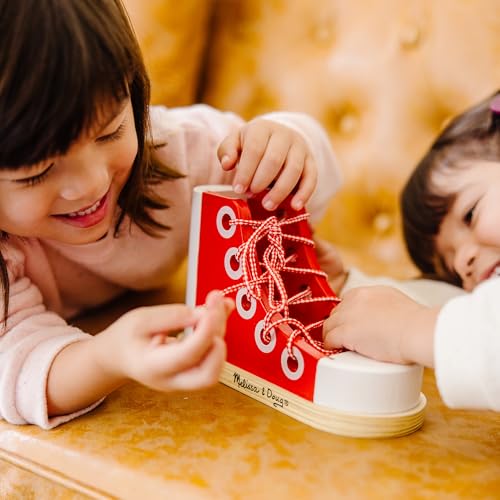 Melissa & Doug Deluxe Wood Lacing Sneaker Skill Building Montessori Toy - image 7