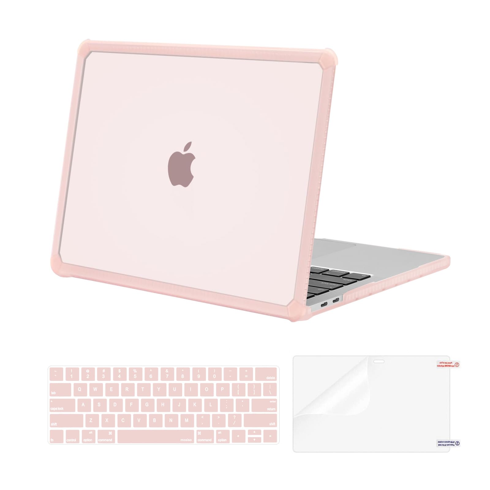 MOSISO Compatible with MacBook Pro 13 inch Case M2 2025-2016 A2338 M1 A2251 A2289 A2159 A1989 A1708 A1706, Anti-Cracking Heavy Duty Plastic TPU Bumper Hard Case&Keyboard Skin&Screen Film, Pink