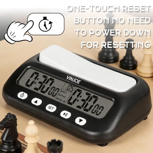 Image of VINJOE Chess Clock Digital Chess Timer Professional for Board Games,Portable Digital Chess Clock & Game Timer with Basic,Bonus,Delay and Positive Time Features Best Gifts for Christmas(Without Battery