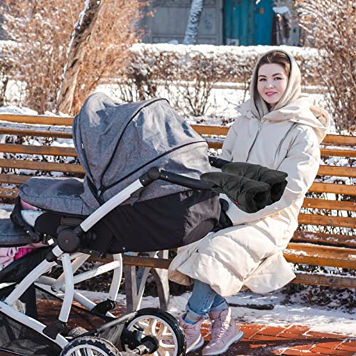 Kinderwagen Handwärmer, Hndschuhe Kinderwagen Handmuff mit Baumwollsamt, Kinderwagenmuff Atmungsaktiv Wasserdicht und Winddicht, Universalgröße für Kinderwagen Buggy, Radanhänger (Schwarz)