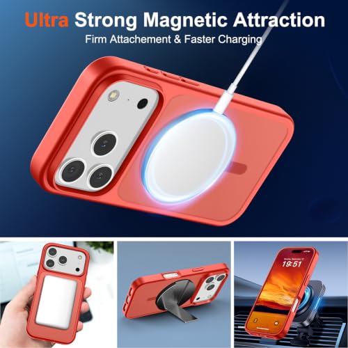 Image of SUPFINE Magnetic for iPhone 17 Pro Case with Screen Protector (Compatible with MagSafe)(Military Grade Drop Protection) Translucent Matte Phone Cover,Red