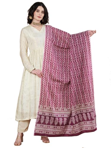 Image of Women's Cotton Blend Floral Print Dupatta with 2.20 Meters | Women's cotton printed dupatta with tassels