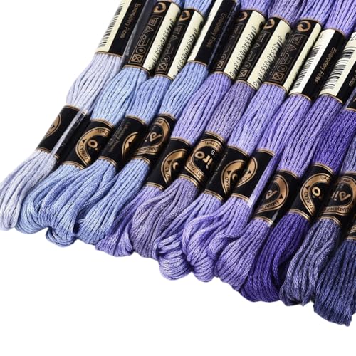 Image of 12 Skeins 105 Yards 6 Strands Purple Assorted Friendship Bracelet String Embroidery Thread Yarn Cross Stitch Bulk Variegated Gradient Floss Set for Felt Projects Sewing Making Craft DIY
