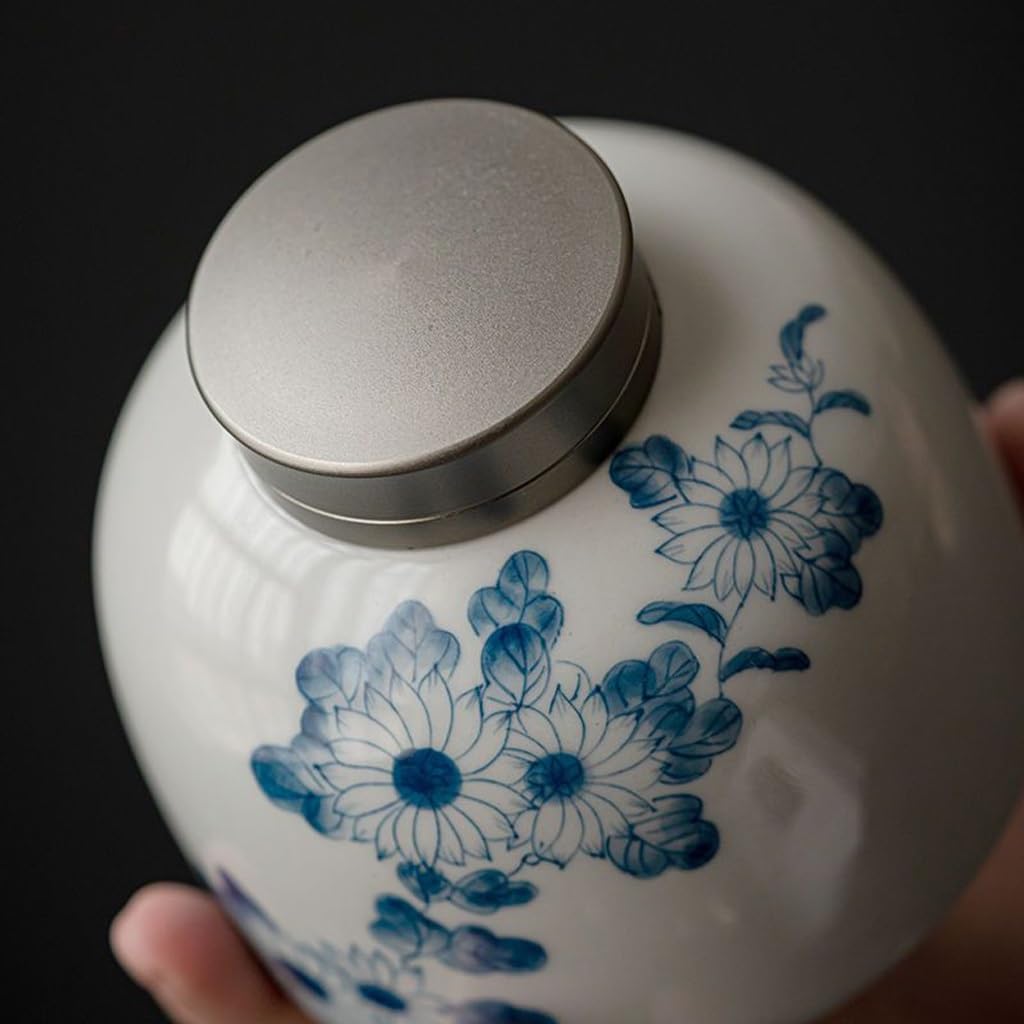 XYNSNDB Zestaw do herbaty Niebiesko-biała porcelana ręcznie malowana puszka na herbatę, ceramiczna dwuwarstwowa zamknięta puszka, domowy magazyn herbaty, puszka do przechowywania słoik do