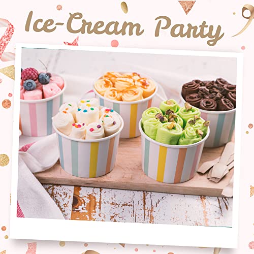 Image of Paper Ice Cream Cups, 100-Count 9-Oz Disposable Dessert, Snack Bowls for Hot or Cold Food, 9-Ounce Party Supplies Treat Cups for Sundae, Frozen Yogurt, Soup, Pastel Stripes