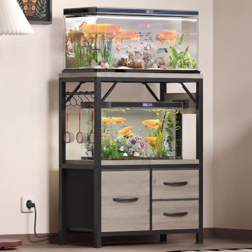 Image of Heybly 5-10Gal Fish Tank Stand with Drawer, Power Outlet,200lbs HAS002SSG-1