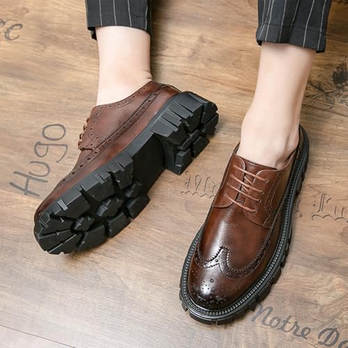 Men's Soft Leather Lace-Up Platform Chunky Dress Shoes Vintage Round Toe Brogue Oxfords Comfortable Non-Slip Lug Sole Business Casual Formal Work Shoes4