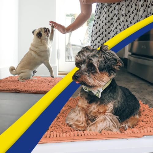 Image of Muddy Mat | Super Water Absorbent Door Mat Indoor, Microfiber Quick Dry Chenille Entryway Rug, Slip Resistant Front Door Mat, Indoor Mats for Entryway, Machine Washable Pet Rug, Peach 36 inch x 46 inch