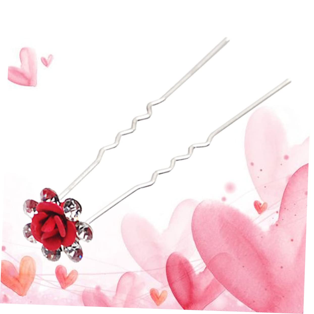 12piezas Horquillas Rosa Adornos De Rhinestone y Perlas Para Novia y Damas De Honor Bodas Rojo