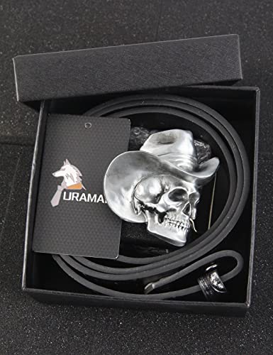 URAMAN Cowboy belts with Skull Buckle Interchangeable Punk Goth Belts for Mens Jeans Pants2