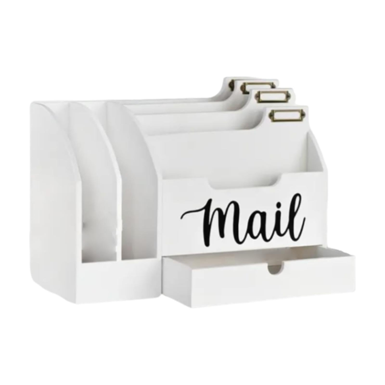 F Fityle Organizzatore, porta lettere, scatola portaoggetti rustica, organizer da scrivania con scomparti per chiavi, rossetti, cartellina, Bianco