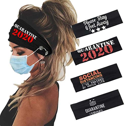 Favelo Button Headbands Black Yoga Running Head Wraps Outdoor Hair Bands Fabric Cotton Hair Accessories for Women and Girls(Pack of 4)