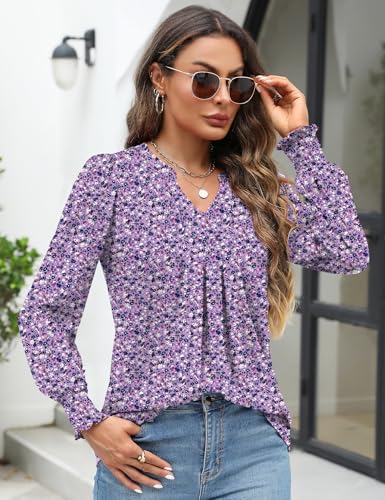 Womens V Neck Long Sleeve Blouses Tops 2025 Fall Fashion Ruffle Cuffs Dressy Casual T-Shirts3