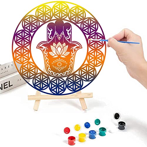 Image of 12 inch Meditation Accessories Wooden Wall Art 4 Pieces Sacred Geometry Seven Chakras Artwork Crystal Grid Board(Flower of Life,Hamsa Hand,Sri Yantra,Union Sun Moon)Home Decor for Yoga Spiritual Gifts