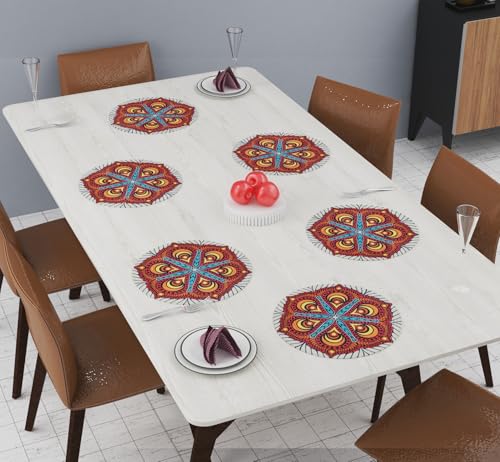 Image of LaVichitra Cotton Table Placemat | Dining Table Mat | Bed Side Table Mat | Cotton Round Shape Placemats | Washable PlaceMat for Shelves & Plant Pots - Pack of 6, Modern Boho