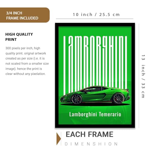 Image of HOTHOUSE Big McLaren GT3, Bugatti W16 Mistral, Lamborghini Temerario Cars Framed Posters Gift Items for Boys Room Wall Decoration Bedroom Living Room Office Studio Decor | Set Of 3 Size (10 X 13 inch)