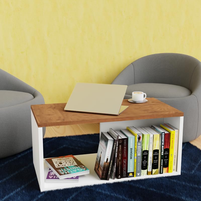 Image of Wooden Coffee Table, White & Cherry Pine, 90x50x45 Cm